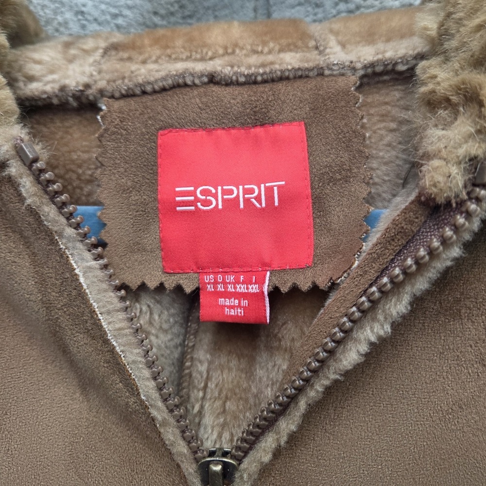 Vintage Y2K Esprit Faux Suede Shearling Coat Women's XL  Jacket NWOT 2000s - Picture 6 of 12